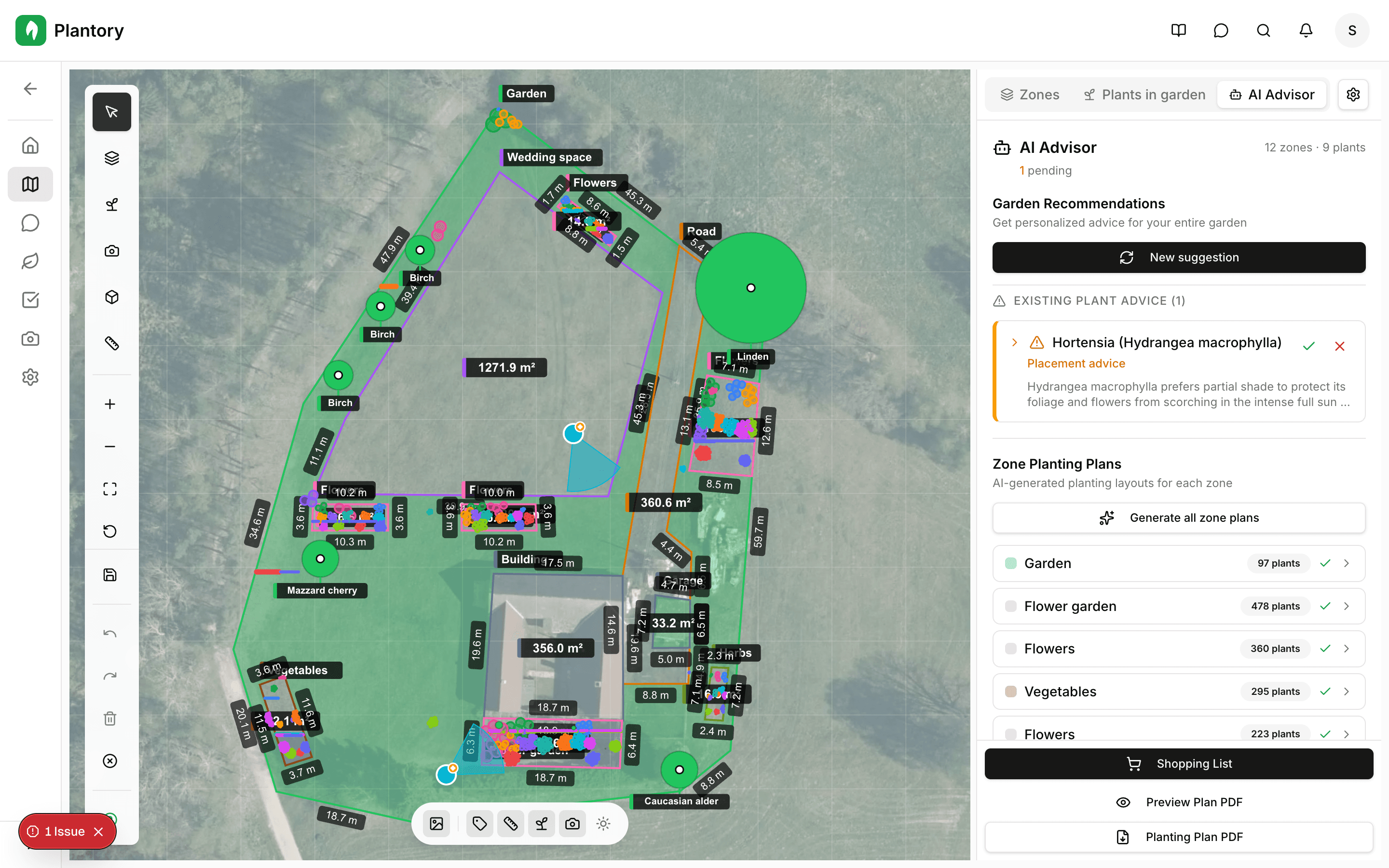 Marcatori fotografici posizionati sull'area di lavoro del giardino