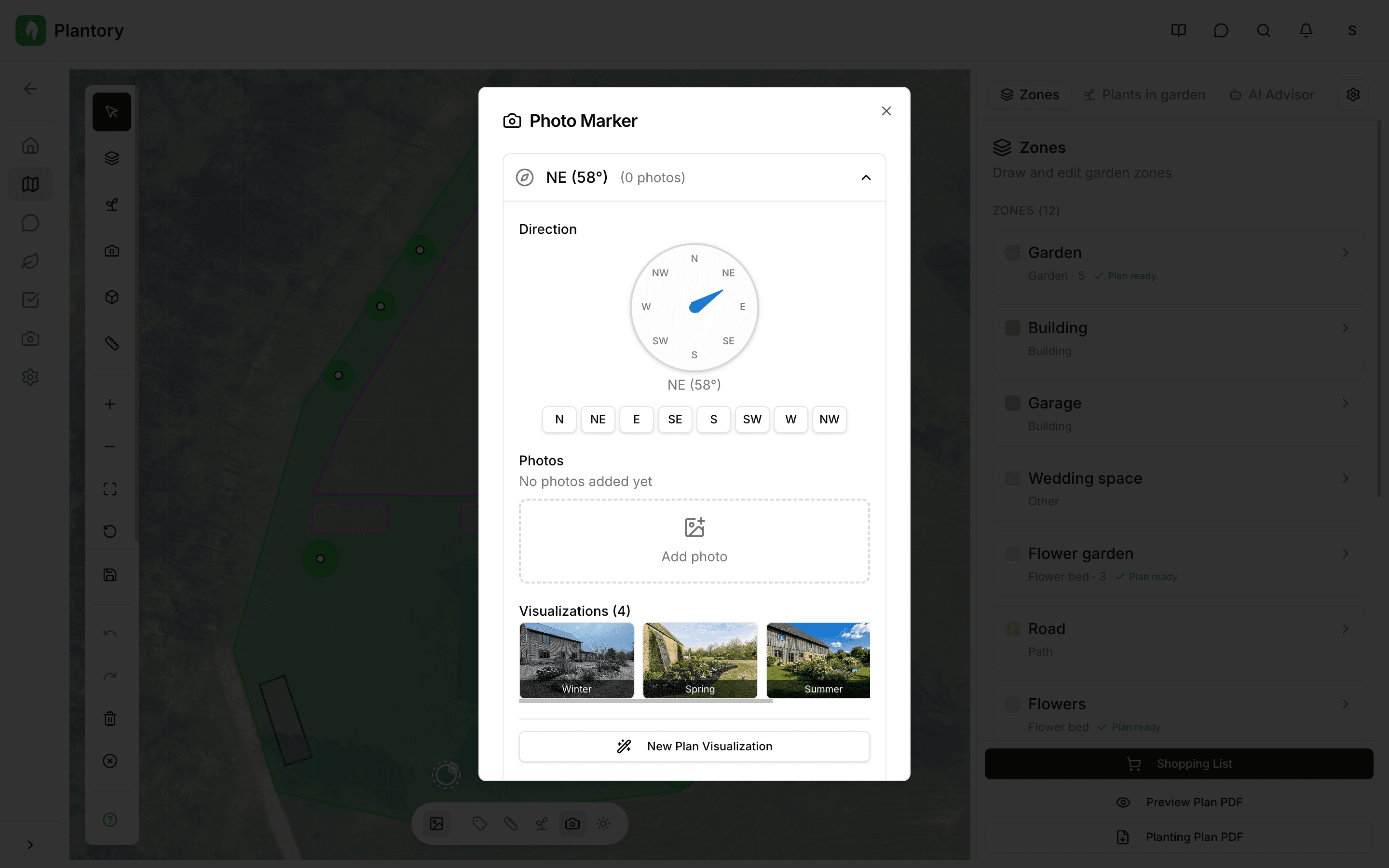 Modale modifica marcatore fotografico con foto e direzione