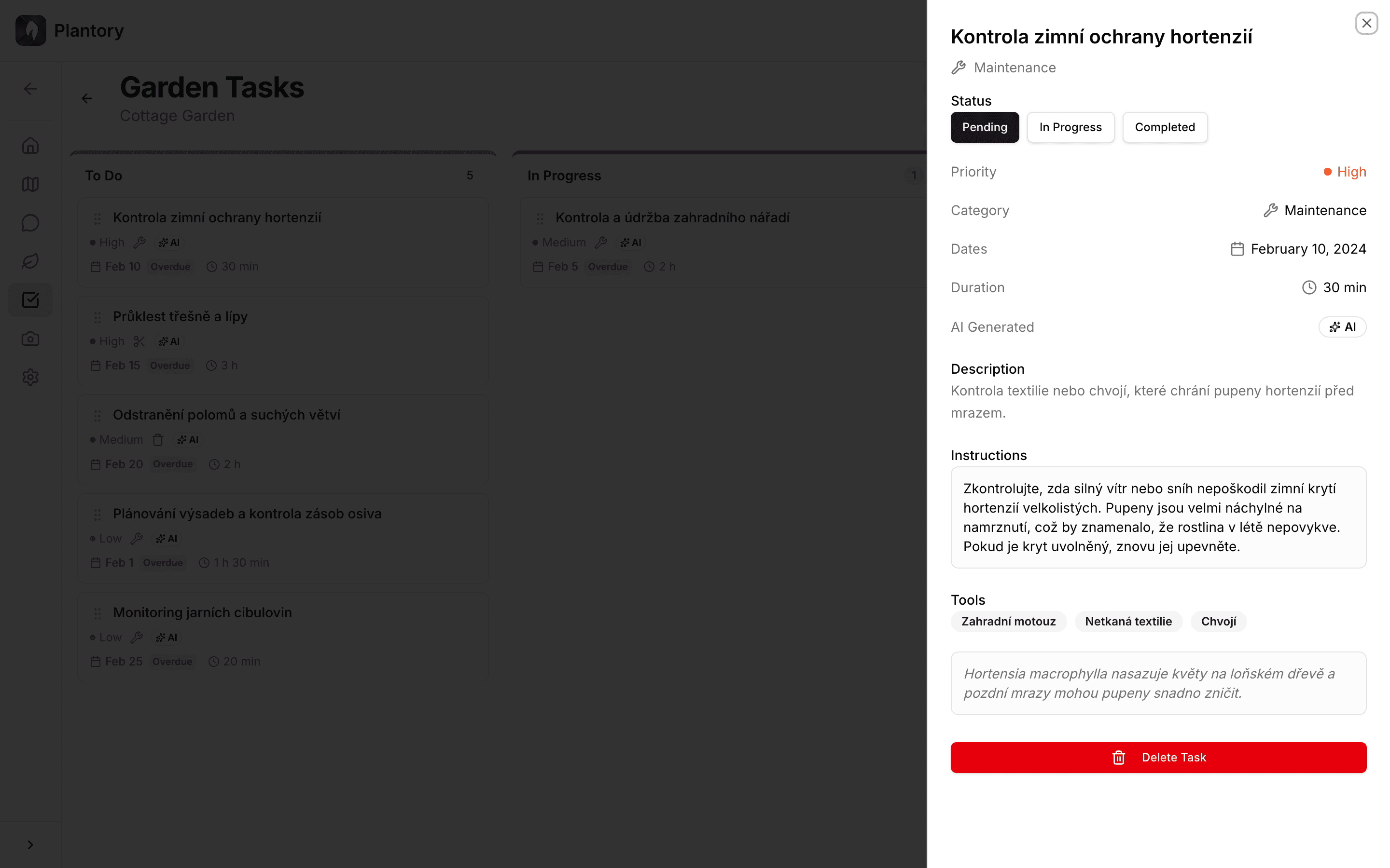Scheda dettaglio attività con descrizione e metadati