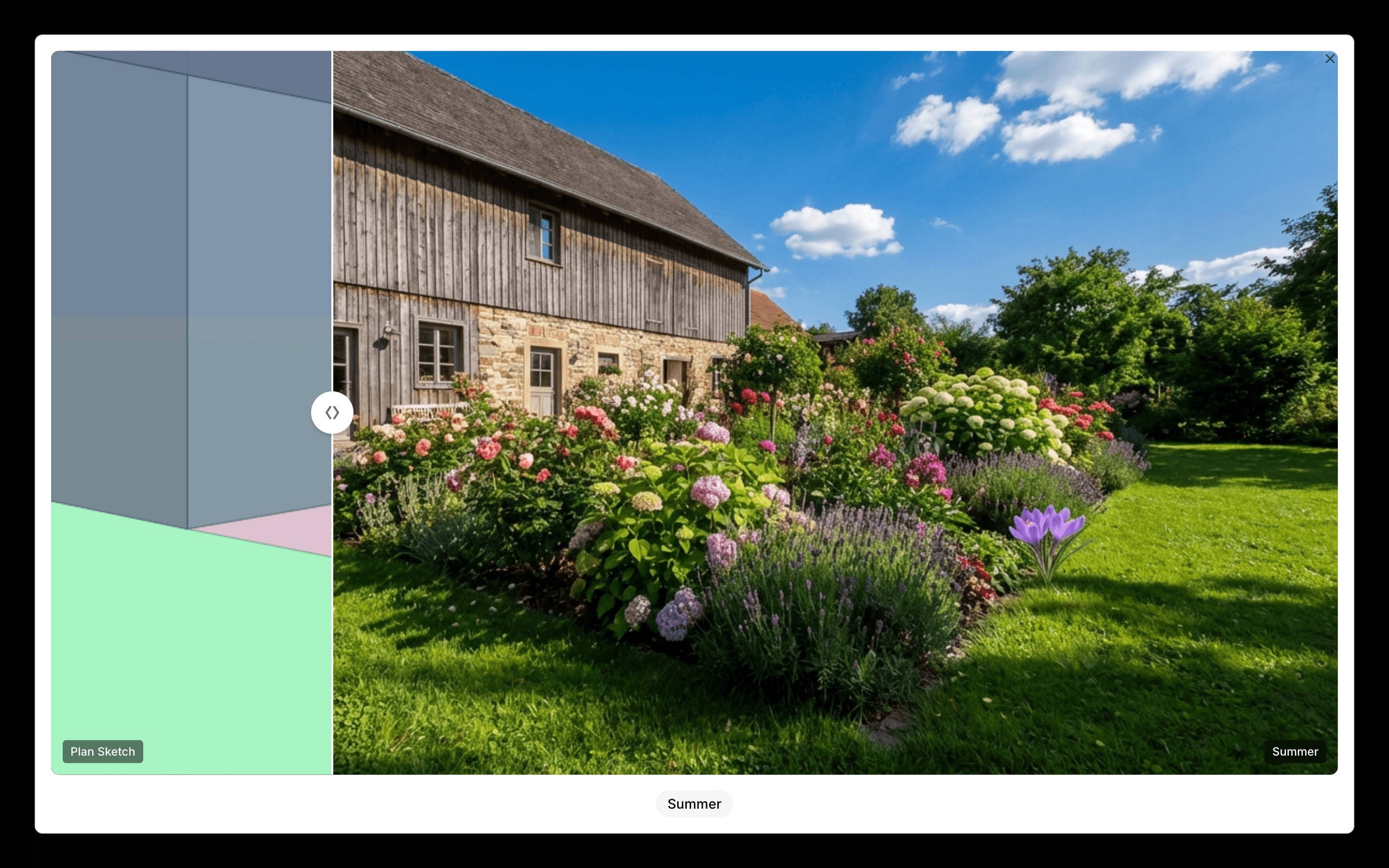 Visualizzazione del giardino generata che mostra piante realistiche